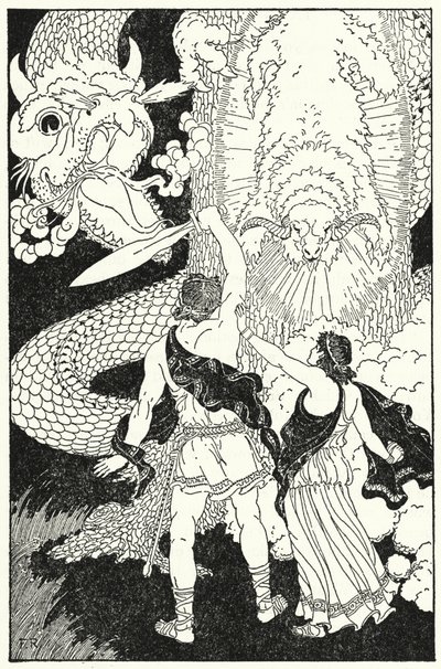 Jason kirántotta a kardját, és előrelépett (litho) alkotó: Frederick Richardson