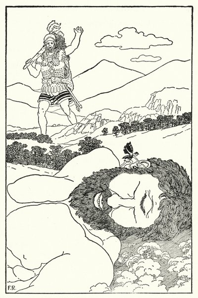A törpék Antaeus fülébe kiáltották, hogy újabb óriás jön (litho) alkotó: Frederick Richardson