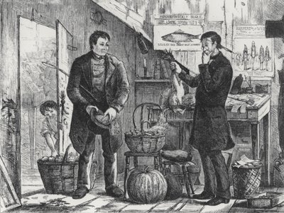 Egy gazda, aki természetben fizeti a helyi újság előfizetését alkotó: Frederick Stuart after Church