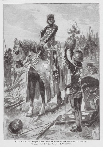 "Ich Dien", a walesi herceg címerének és jelmondatának eredete (litográfia). alkotó: Frederick William (after) Burton
