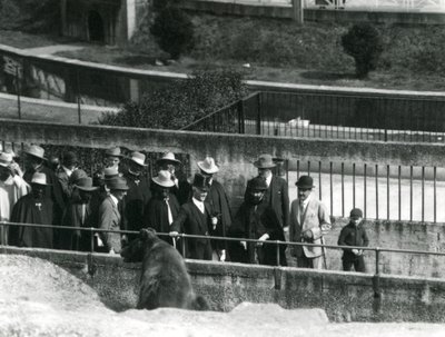 Sir Peter Chalmers Mitchell Haile Selassie etióp régenssel és kíséretével egy barna medvét nézeget a Mappin Terraces-en, London Állatkertben, 1924 alkotó: Frederick William Bond