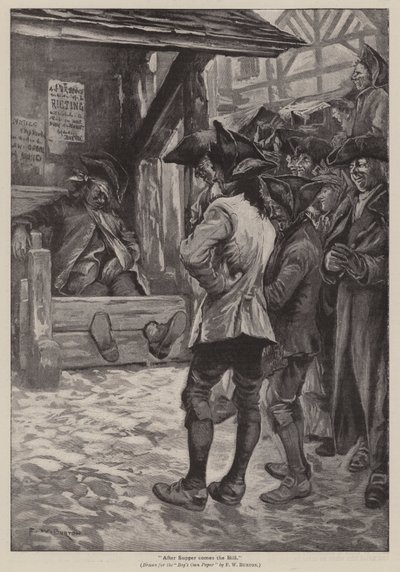 "Vacsora után jön a számla" (metszet) alkotó: Frederick William Burton