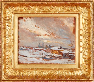 Téli táj távoli kupolákkal, Oroszország (olaj, tábla) alkotó: Frederick William Jackson