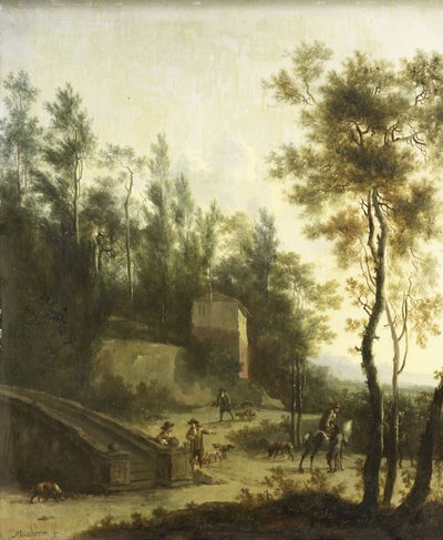 Olasz tájkép vadászokkal alkotó: Frederick de (manner of) Moucheron