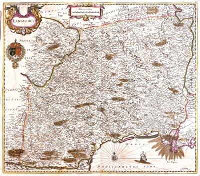 Languedoc (Franciaország) térképe (rézkarc alkotó: Frederick de Wit