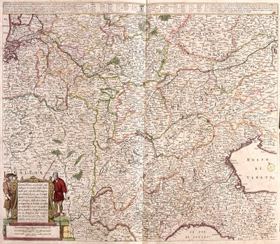 Az Alpok-lánc régiójának térképe (Franciaország, Olaszország, Németország) (rézkarc alkotó: Frederick de Wit
