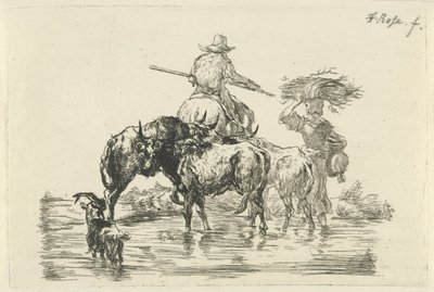 Pásztor és pásztorlány átgázol egy patakon alkotó: Frederik Cornelis Rose