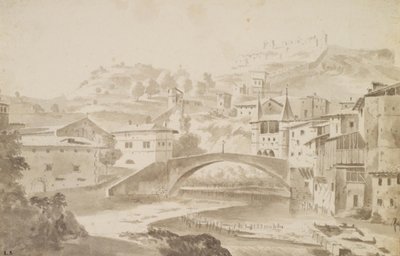 Bécs, Lyon közelében. Pont Saint-Martin az árvíz Gére felett. TÉVÉ. Saint-Martin kolostor, t.h. Porte de la Rochette és Pipet slot alkotó: Frederik de Moucheron