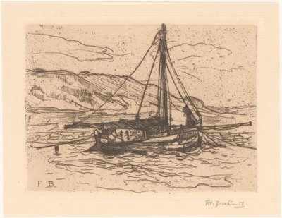 Garnélarák hajó a tengeren alkotó: Frederika Henriëtte Broeksmit (signed by artist)