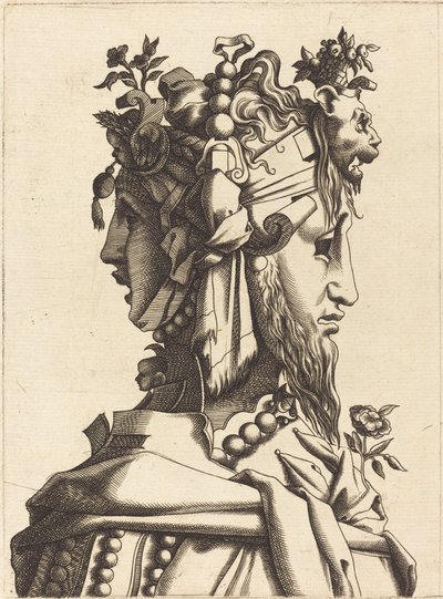 Extravagáns jelmezben lévő nő mellszobra alkotó: French 16th Century after René Boyvin or Pierre Milan