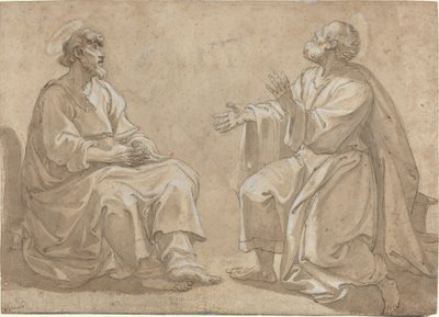 Két ülő szent alkotó: French 17th Century