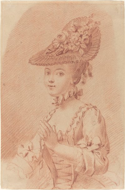 Egy fiatal lány virágos kalapot visel alkotó: French 18th Century