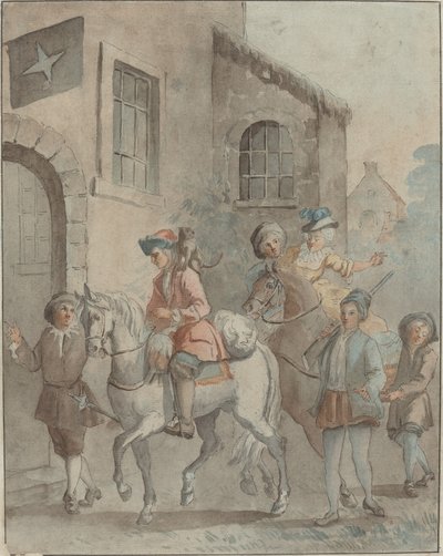 Érkezés egy fogadóba alkotó: French 18th Century after Jean Baptiste Oudry