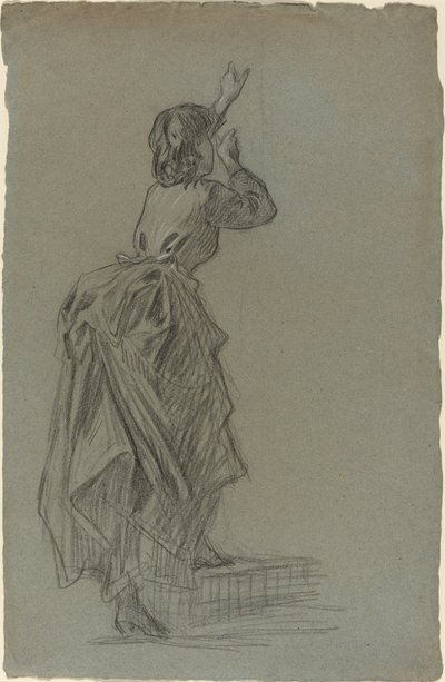 Fiatal nő mászik egy lépcsőn alkotó: French 19th Century