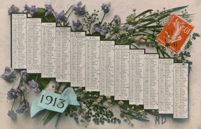 1913-as naptár. 1913-ban feladott képeslap. alkotó: French Photographer