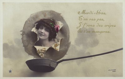 Egy női fej tört át egy palacsintasütő felett (színezett fotókollázs) alkotó: French Photographer