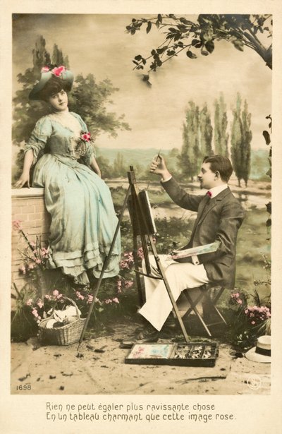 Művész festő csinos lány rózsákkal alkotó: French Photographer