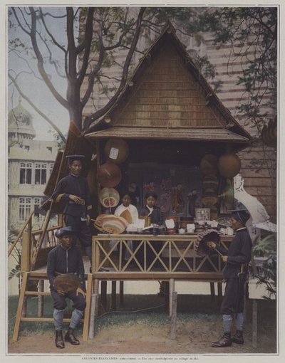 Kambodzsai kunyhó az Exposition Universelle 1900-ban, Párizs (színes fotó) alkotó: French Photographer
