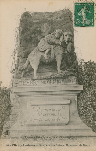 Clichy-Asnieres - Kutyák temetője. Barry emlékmű. 1913-ban feladott képeslap. alkotó: French Photographer