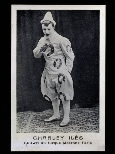 Charley Iles bohóc (1876-?) a párizsi Medrano cirkuszból, 1910 körül, képeslap, Franciaország, XX. század alkotó: French Photographer