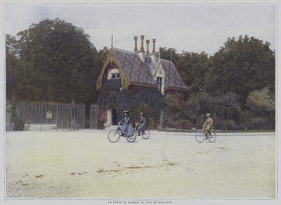 Kerékpárosok a Porte de Madrid mellett a Bois de Boulogne-ban, Párizsban (színes fotó) alkotó: French Photographer