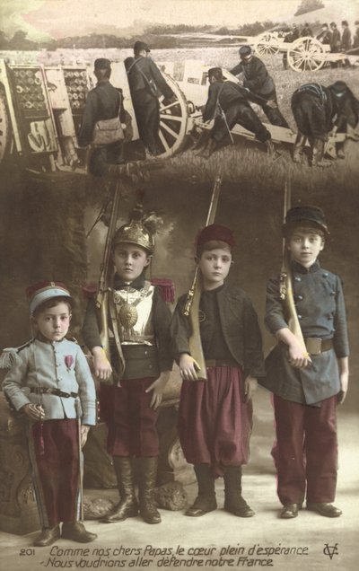 Mint drága apáink, szívünk tele van reménnyel, szeretnénk menni és megvédeni Franciaországunkat (színes fotó) alkotó: French Photographer
