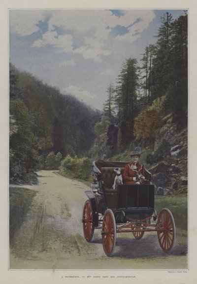 Mademoiselle Yahne clevelandi autójában a franciaországi Plombieres-les-Bains-ben (színes fotó) alkotó: French Photographer