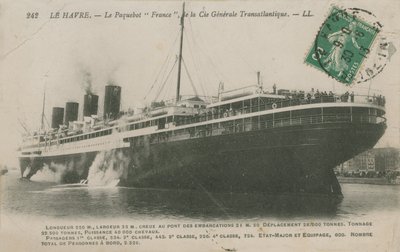 Óceánhajó Franciaország, Le Havre. 1913-ban feladott képeslap. alkotó: French Photographer