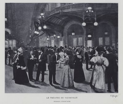 A párizsi Theatre du Vaudeville épületén kívül a szünetben (f/w fotó) alkotó: French Photographer