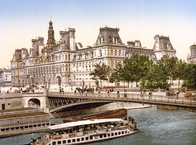 Pont dArcole és The Hotel de Ville, Párizs, pub. 1900 körül alkotó: French Photographer