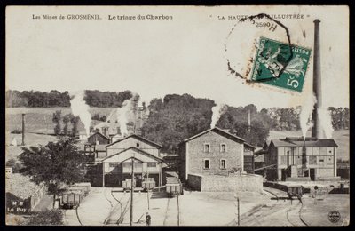 Grosmenil bányáit ábrázoló képeslap, szénválogatás, Haute-Loire, 1900 körül alkotó: French Photographer