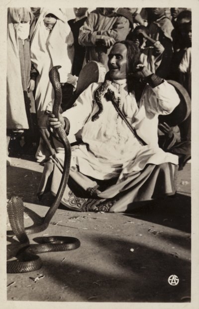 Észak-Afrika jelenetei: Kígyóbűvölő a piacokon alkotó: French Photographer