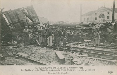 Vonatbaleset a franciaországi Melunban, 1913. november 4. Kilátás a törmelékre. 1913-ban feladott képeslap. alkotó: French Photographer