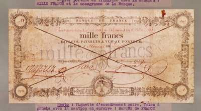 8 Floreal, An X 1000 frank bankjegye (1802. április 28.) (tintával, papíron) alkotó: French School