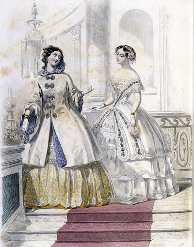 2 divatos nő - a „Journal des Demoiselles” 1852-ben. alkotó: French School
