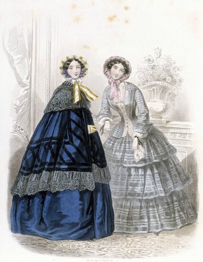 2 divatos nő: ruhában - a „” Journal des Demoiselles”-ben” 1852 (metszet) alkotó: French School