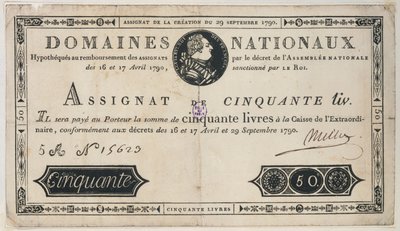 50 livres bankjegy, 1790. október 29 alkotó: French School