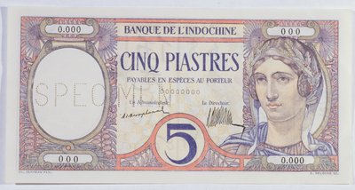 5 Piastres bankjegy, az indokínai banktól (papír) alkotó: French School