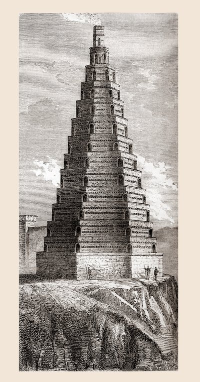 Az 1644-ben lerombolt Rend tornya 19. századi ábrázolása, Boulogne-sur-Mer, Franciaország, a „Les Merveilles de la Science”-ből, 1870 körül megjelent (metszet) alkotó: French School