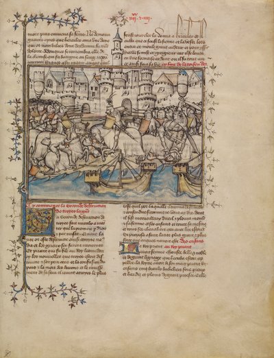Egy csata a trójai háborúból, 1390-1400 körül (tempera, mosás és aranylevél pergamenen) alkotó: French School