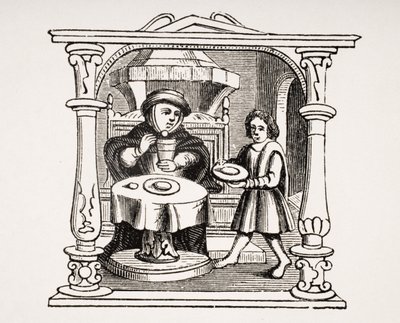 Egy Burgess Eating His Meal, egy 16. századi kézirat illusztrációja után, Paul Lacroix (1806-84) Le Moyen Age et La Renaissance című művéből, 1847-ben megjelent alkotó: French School