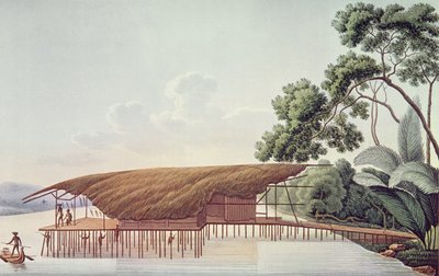 Lakóház víz felett, Doreri, Pápua-öböl, Louis Isidore Duperrey (1786-1865) világkörüli utazásából a Corvette La Coquille-n (1822-25) (lásd még: 10268) alkotó: French School
