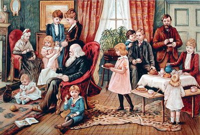 Teát fogyasztó család, 1900 körül (színes litó) alkotó: French School