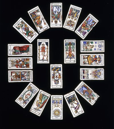 Marseille-i Tarot kártyapaklival díszített francia kőcserép panel, XX. alkotó: French School
