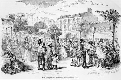 Egy Guinguette Belleville-ben vasárnap este, a Tableau de Parisból, Edmond Auguste Texier, Párizs, 1852 alkotó: French School