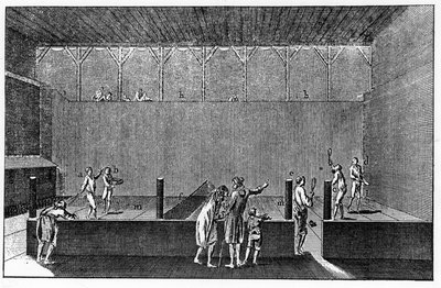 A Jeu de Paume XIV. Lajos uralkodása alatt, Diderot és Alembert enciklopédiájának nyomtatványa alapján alkotó: French School