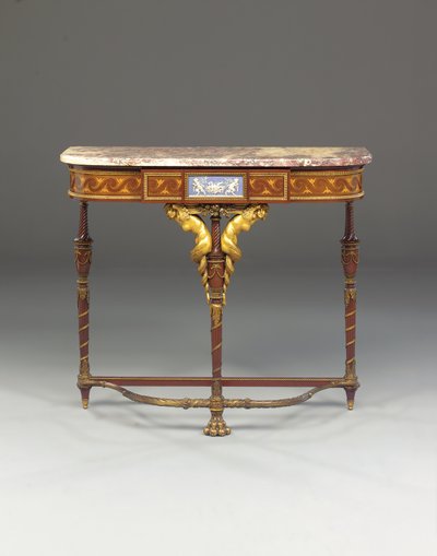 Napoleon III konzol Jacob módjára, Maison Millet, Párizs, 1865 körül (ormolura szerelt jáspis edények, mahagóni és intarzia) (lásd még: 362842-362843) alkotó: French School