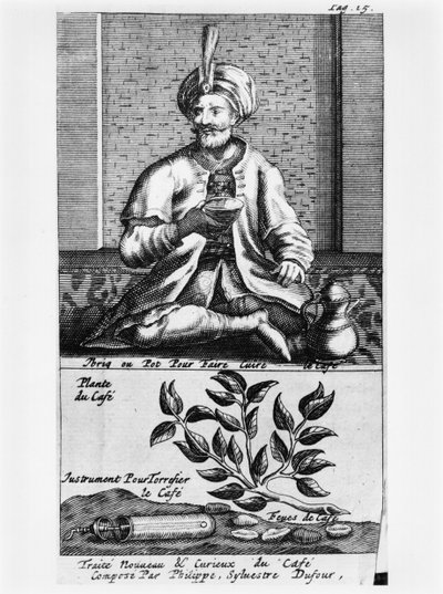 Egy edény kávéfőzéshez, illusztrációja Philippe Sylvestre Dufour új és érdekes, kávéról, teáról és csokoládéról szóló értekezéséből, La Haye, 1693. alkotó: French School
