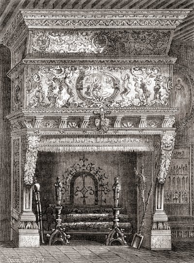 Egy reneszánsz kandalló a párizsi Cluny Múzeumban, a "Les Merveilles de la Science"-ből, 1870 körül (metszet) alkotó: French School