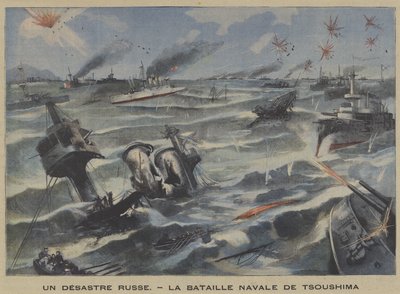 Orosz katasztrófa: vereség a tsushimai csatában, orosz-japán háború (színes litho) alkotó: French School